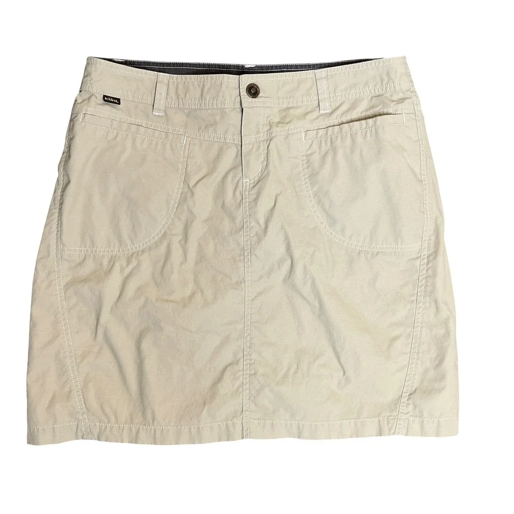 KUHL Kuhldry Stretch Skirt Womens 12 Khaki Tan Hiking Outdoor Trail Gorpcore